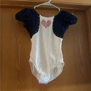 White and Navy Leotard with Heart Design